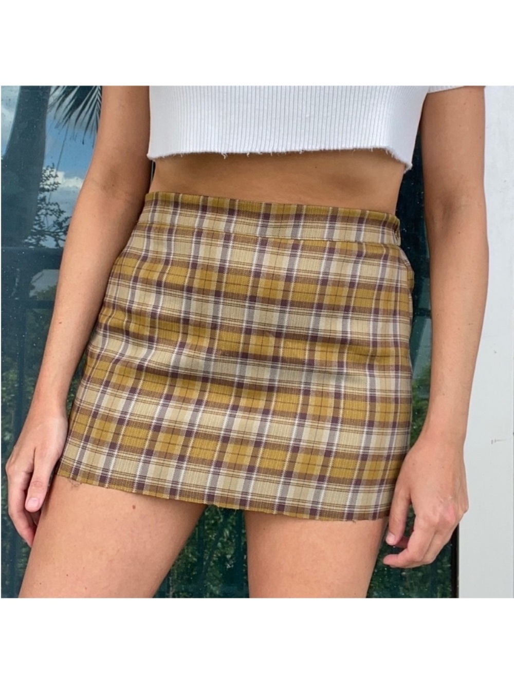 Green Plaid Mini Skirt M